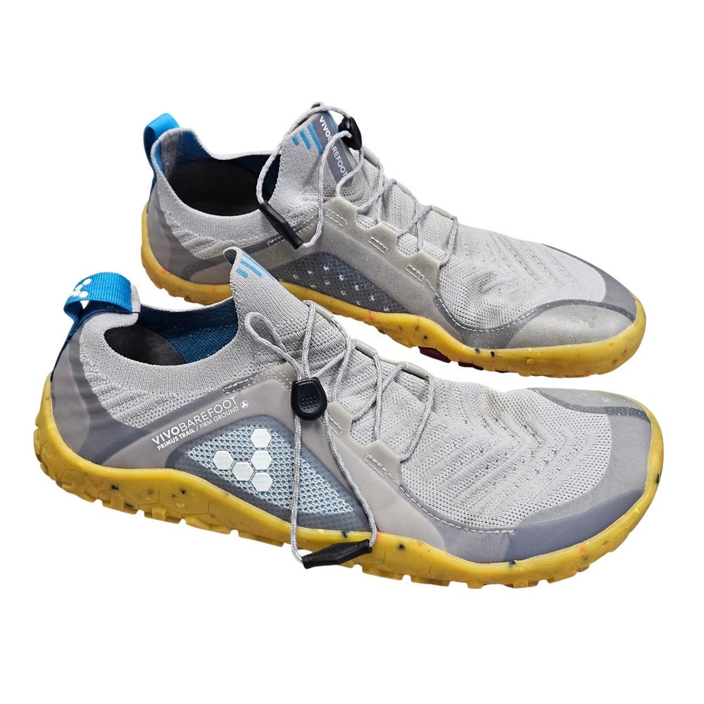 Vivobarefoot Primus Trail FG Men 40 Grey Yellow Barefoot Minimalist Trail Runner